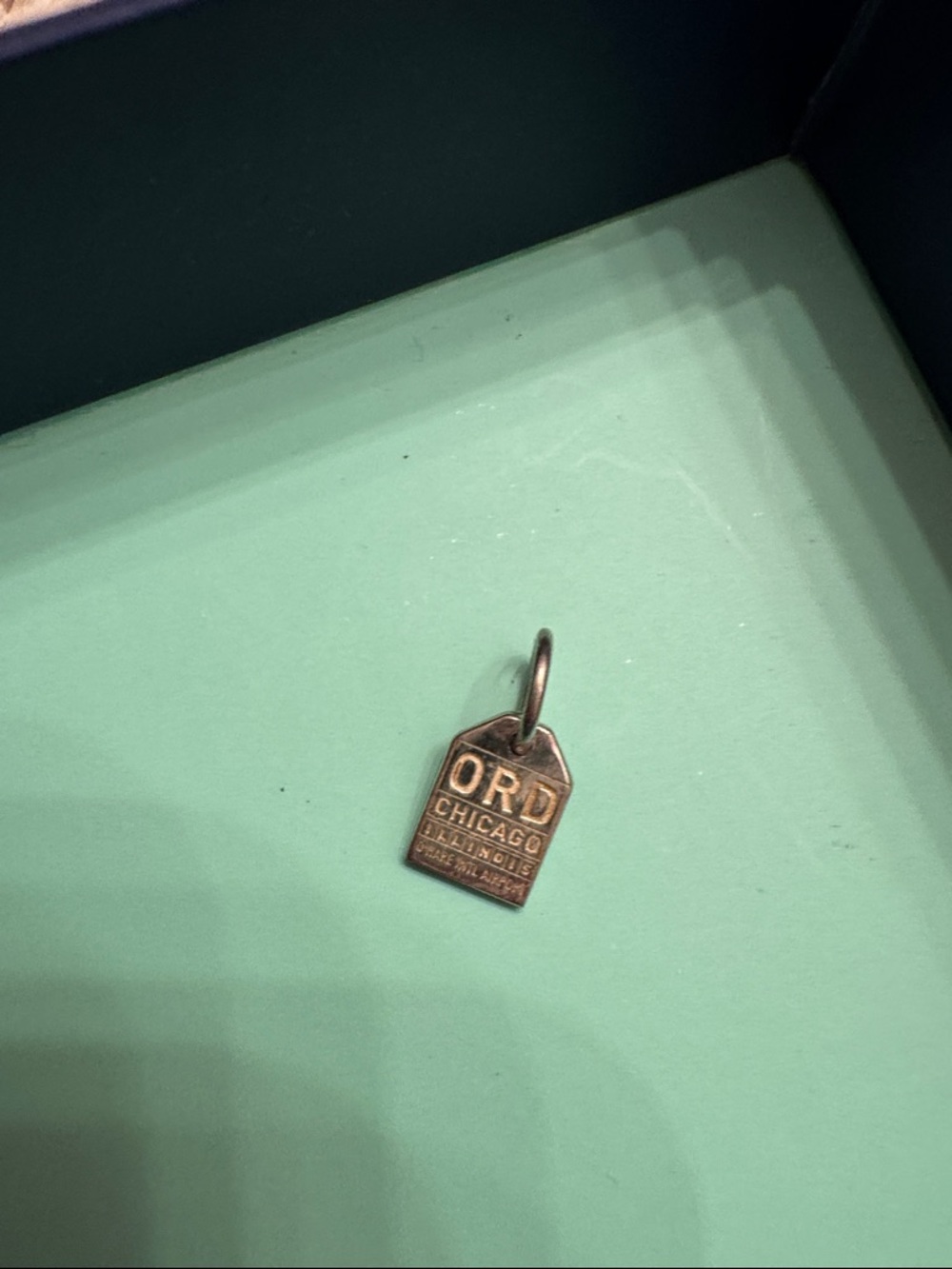 Chicago ORD Tag Charm Pendant in Aged Silver